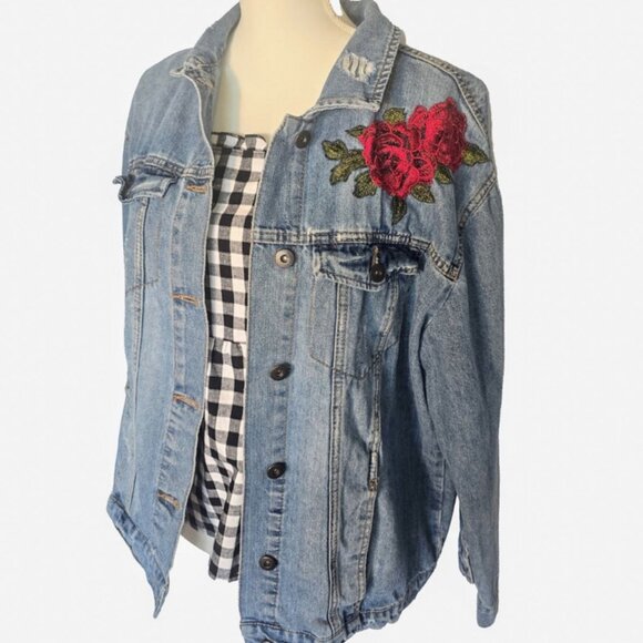 Rose Embroidered Jean Jacket, Size Large, Brand Highway Jeans - Picture 1 of 2